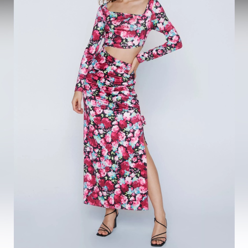 Nasty Gal Floral Printed Long Sleeve Maxi Dress